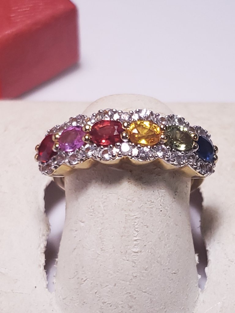 Estate 1.11ctw Multicolor Sapphite &Topaz Sterling Silver/14kt Yg Band Ring24353